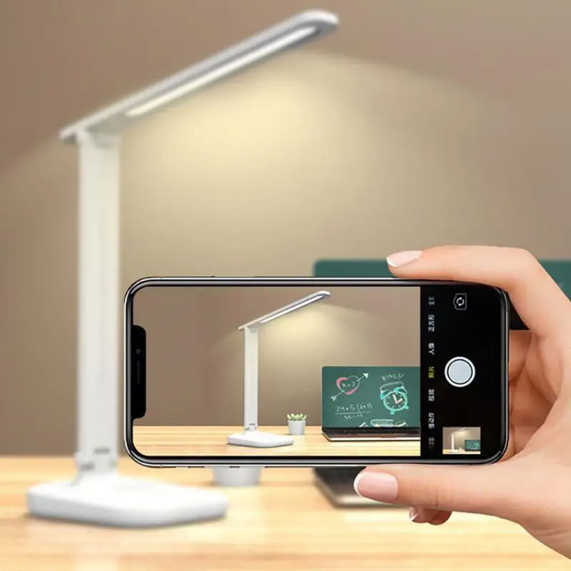 Lampe de bureau pliante blanche à interrupteur tactile LED, lampe de nuit, chambre à coucher, chevet, étude, lecture, soins des yeux, enfichable USB, lampe de bureau à intensité variable