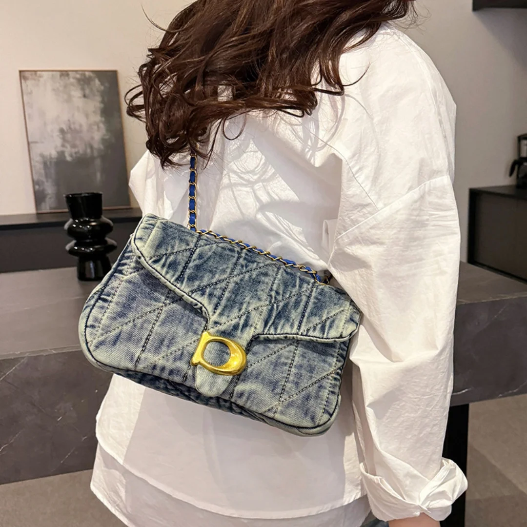 Hong Kong Style Retro Distressed Denim Underarm Bag for Women 2026 Summer New Fashion Versatile Commuter Shoulder Bag