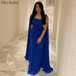 Flechazo Royal Blue Chiffon Evening Dresses Pleated Ruched Long Cape Formal Party Dress For Women 2024 vestidos de noche