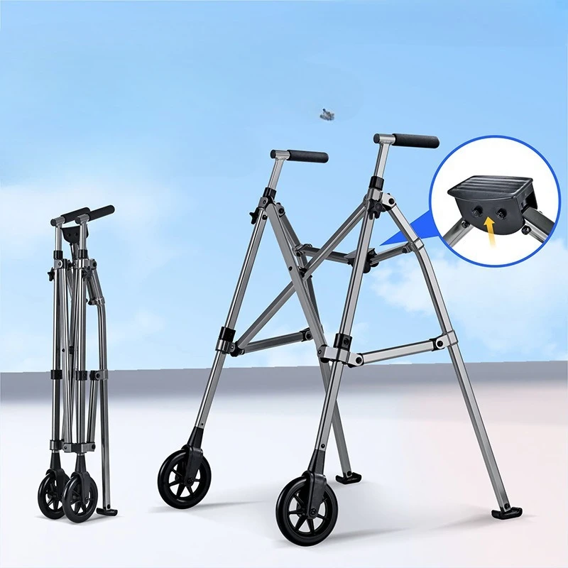 

Aircraft Aluminum Folding Walker,3kg Ultra Light Rollator,Triangle Stabilization Frame,Rehabilitation Walking Aid for Seniors