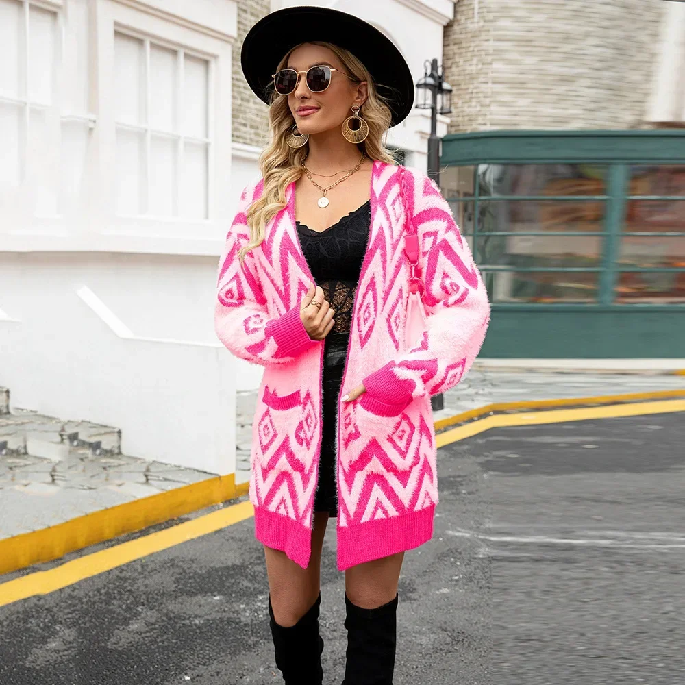 Mid Length Cardigan Coats Women Jumpers Coat Full Sleeve Y2k Tops Casual Elegant Maxi Autumn Winter Knitted Sweaters Streetwear 5