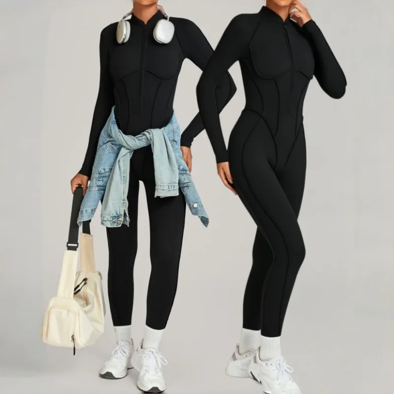 

Women's Winter Stand Up Yoga Clothes Slim Fit and Slimming Hip Lifting Sports Jumpsuit Outdoor Leisure Running Fitness Clothes