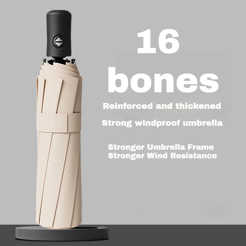 

Автоматический складной зонт унисекс с 16 костями — ветрозащитная защита от ультрафиолета UPF50+, всепогодный для поездок на работу и путешествий на открытом воздухе