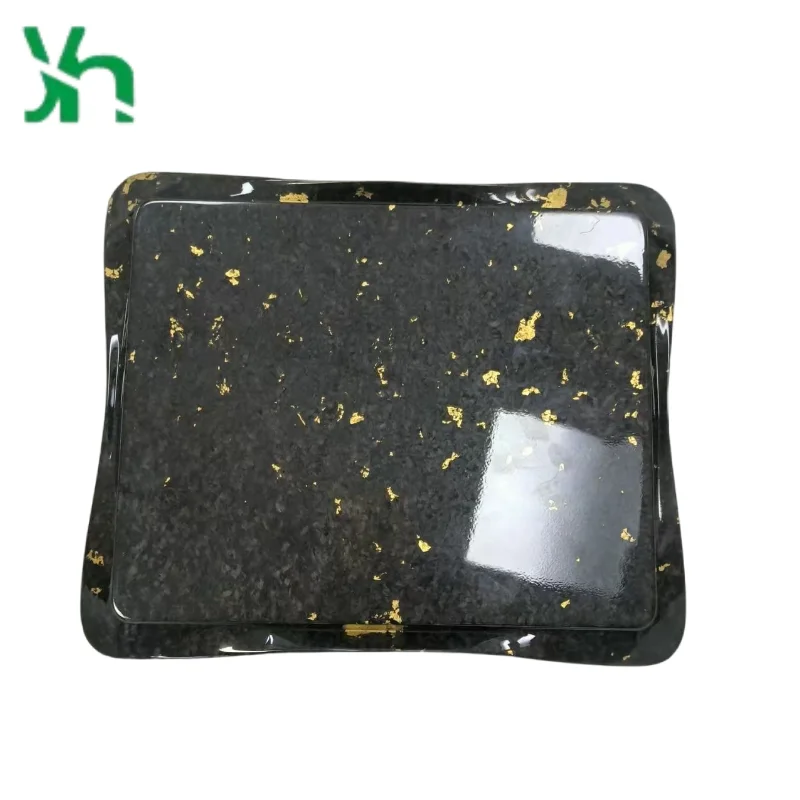 Bandeja de fibra de carbono seca 3K con incrustaciones de hojas doradas, plato de aperitivo forjado de 30x25cm, servicio de lujo moderno