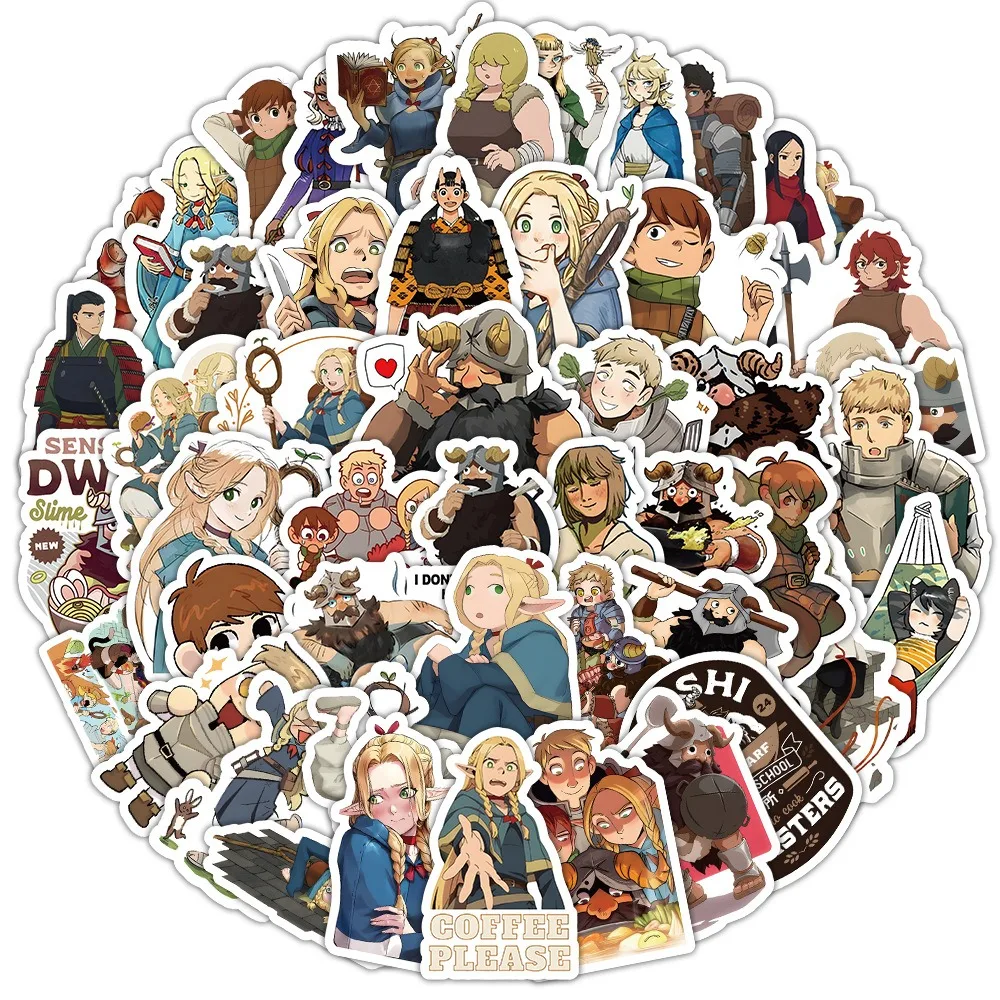 50PCS Delicious in Dungeon Anime Sticker Kids Cartoon Cute Decal Boys Girls Classic Toy Paster Refrigerator Luggage Decor Gifts