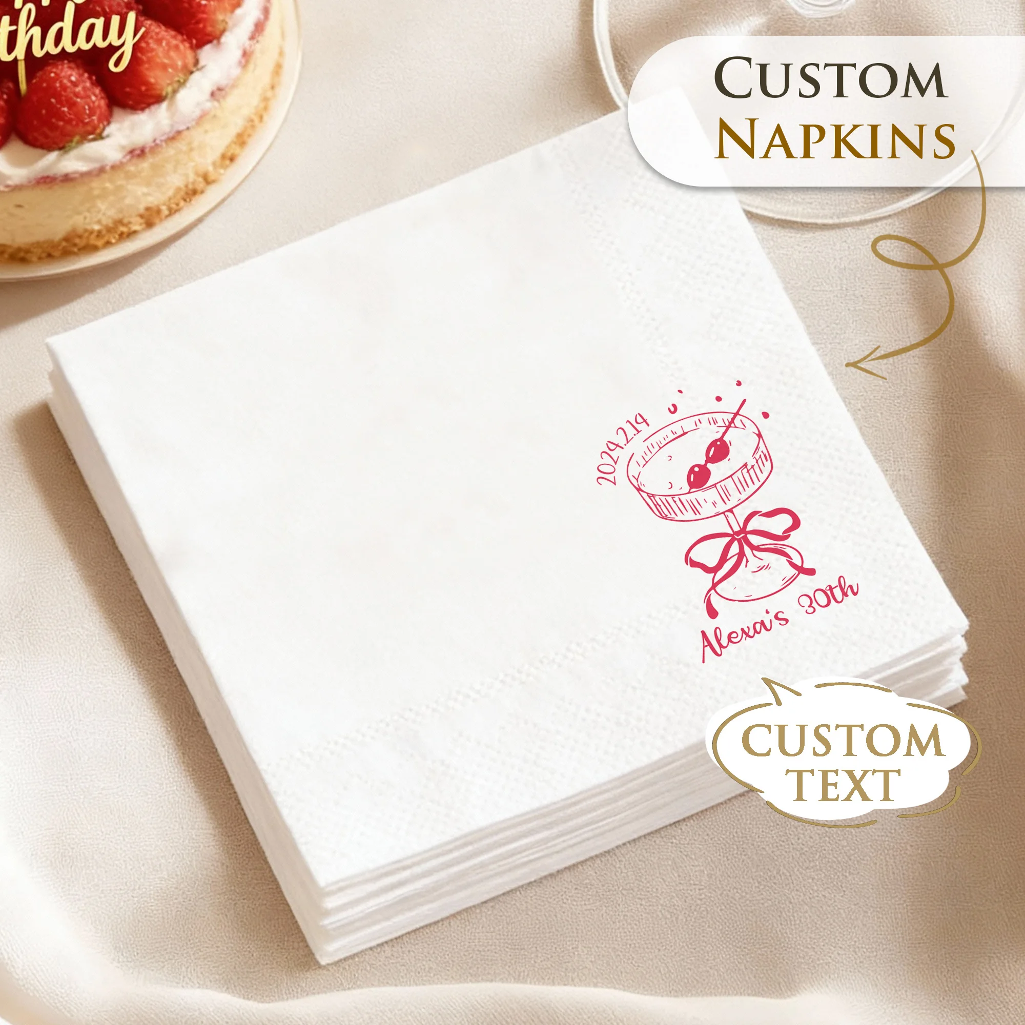 Personalisierte Servietten 3-lagig, Cocktail-Servietten, Party-Deko, Einweg-Papierservietten für Hochzeit, Brautparty, Jubiläum