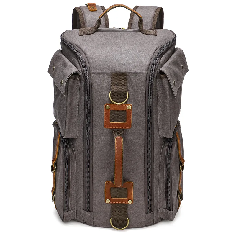 Vintage Leather Man16 inch Laptop Backpack Waxed Canvas Shoulder Rucksack Carry-On Travel Backpack for Men Women image 3