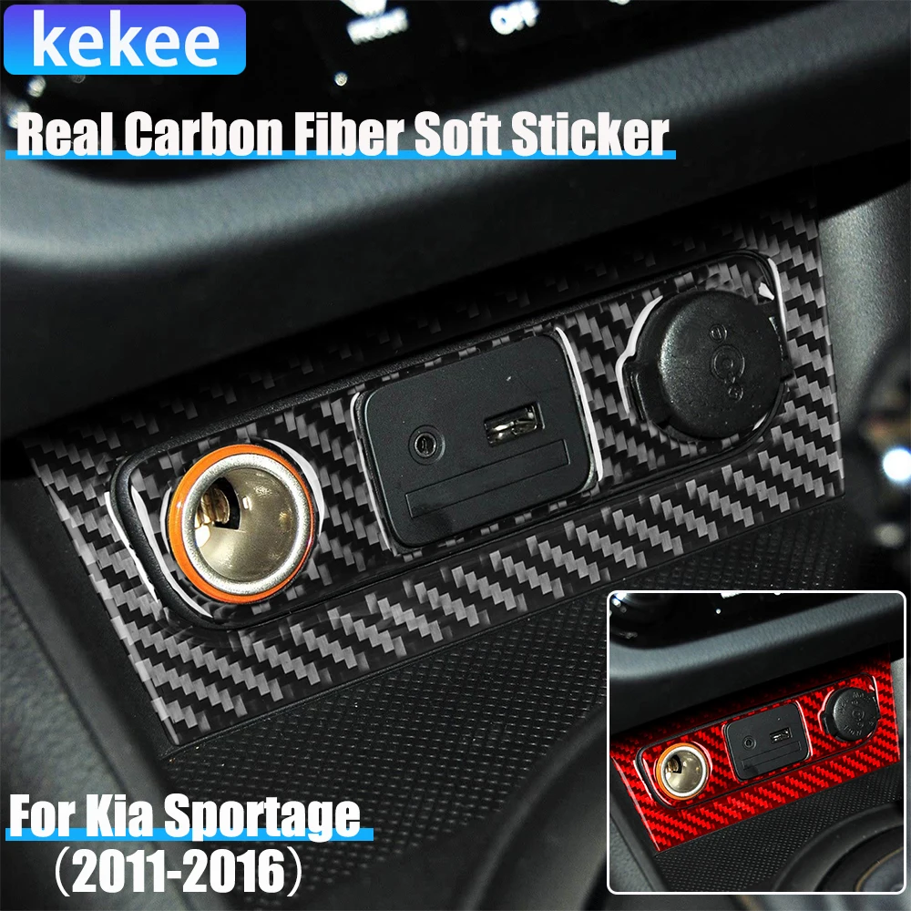 

Real Carbon Fiber Car Accessories Center Cigarette Lighter Set Cover Soft Sticker For Kia Sportage 2011 2012 2013 2014 2015 2016