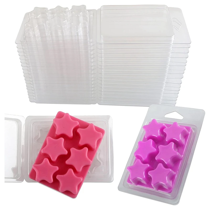 Wax Melt Containers-6 Cavity Clear Empty Plastic Wax Melt Molds-50 Packs Pentacle Shape Clamshells For Tarts Wax Melts Durable