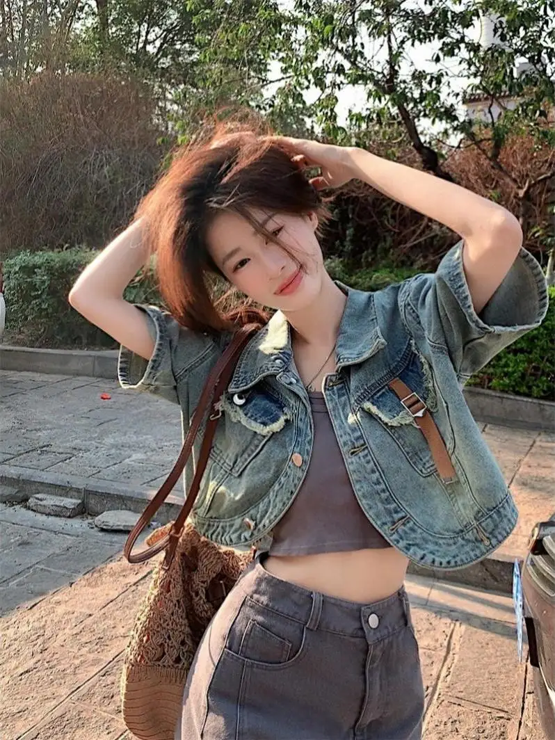 

Slimming Effect Short Denim Jacket Women's Summer 2026 New Loose Fit Turn-down Collar Versatile Casual Style Breathable