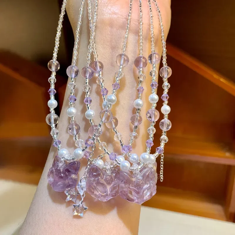 Amethyst mask fox collarbone chain new Chinese crystal jewelry niche national style classical neck chain cheongsam sweater