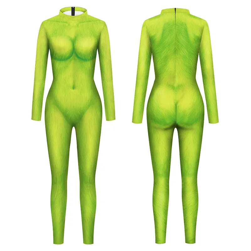 Mono verde de Anime para mujer, disfraz de Cosplay de Halloween, Catsuit Zentai de vacaciones, traje de Festival para hombre y mujer