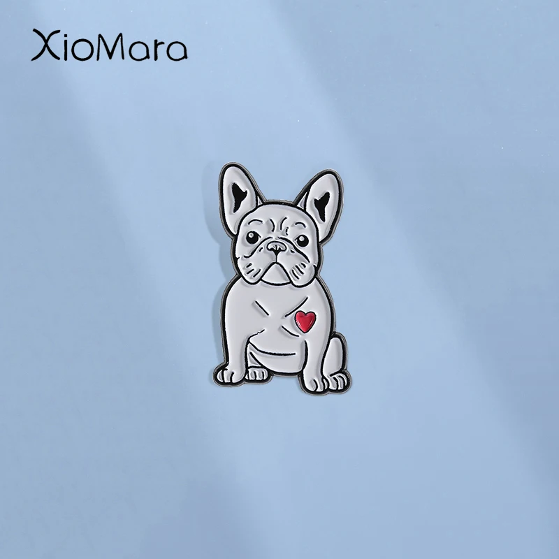 Broches esmaltados de animais fofos, broches de metal de buldogue francês, crachá de lapela da moda, mochila, roupas, joias, presente para amigos