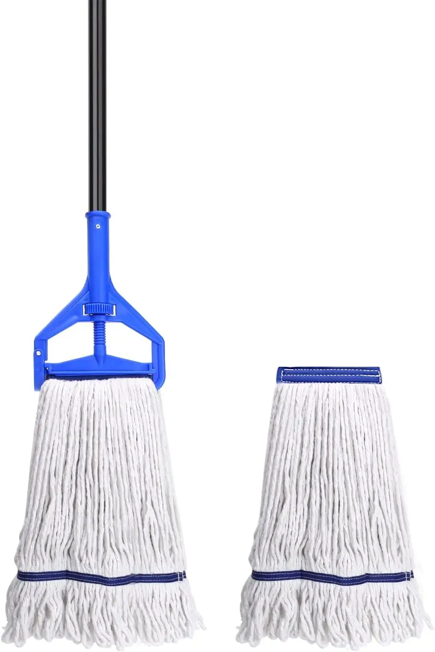 

Loop-End String Mop Heavy Duty Commercial Industrial Mops with 2 Extra Mop Heads Replacement, 59 Inch Cotton Wet Mop for Floor C