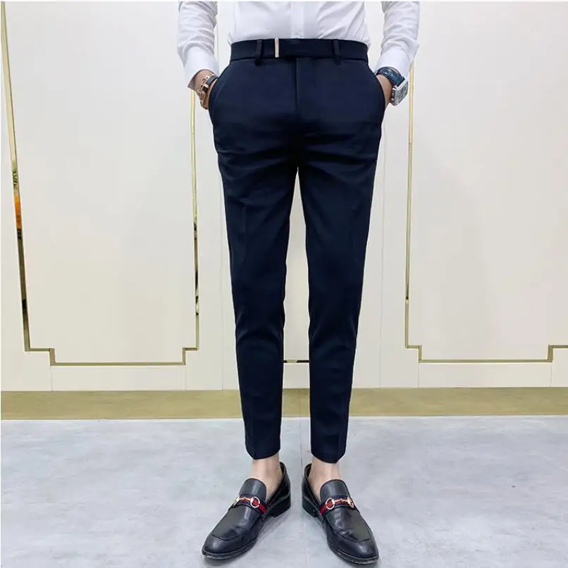 High Quality Elasticity Suit Pants Men Formal Business Office Social Dress Pants Slim Fit Casual Wedding Ankle Trousers Pantalon