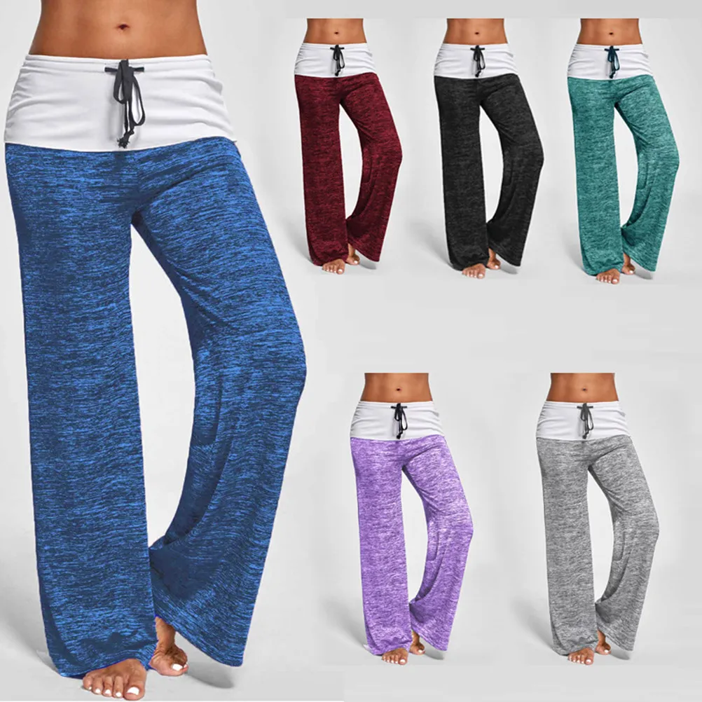Women's Yoga Long Pants Soft Cotton Blend Spandex Stretch Comfortable Elastic Waist Loose Casual Workout Pants for Home Gym Yoga