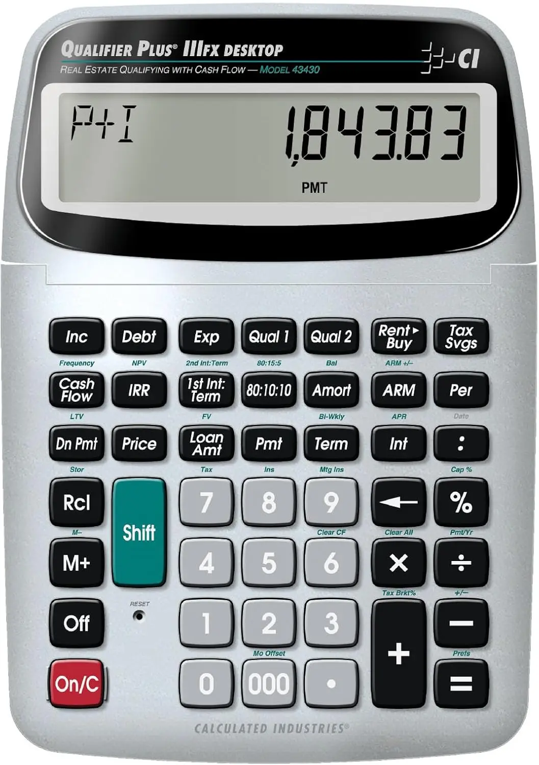 

Professional Real Estate Mortgage Finance Calculator with Labeled Keys for Loan Payments, Amortizations, ARMs, and FHA/VA Loans