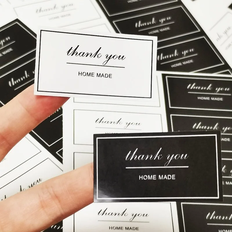 

80pcs Rectangular Black and White 'Thank You' Seal Sticker Gift Sticker for Homemade Bakery Packaging Decoration Label