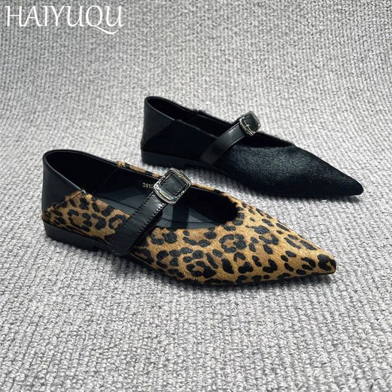

Women Leopard Pointed Toe Shoes Flats Shallow Designer Loafers Shoes Woman 2024 Autumn Dress New Walking Cozy Mary Jane Mujer