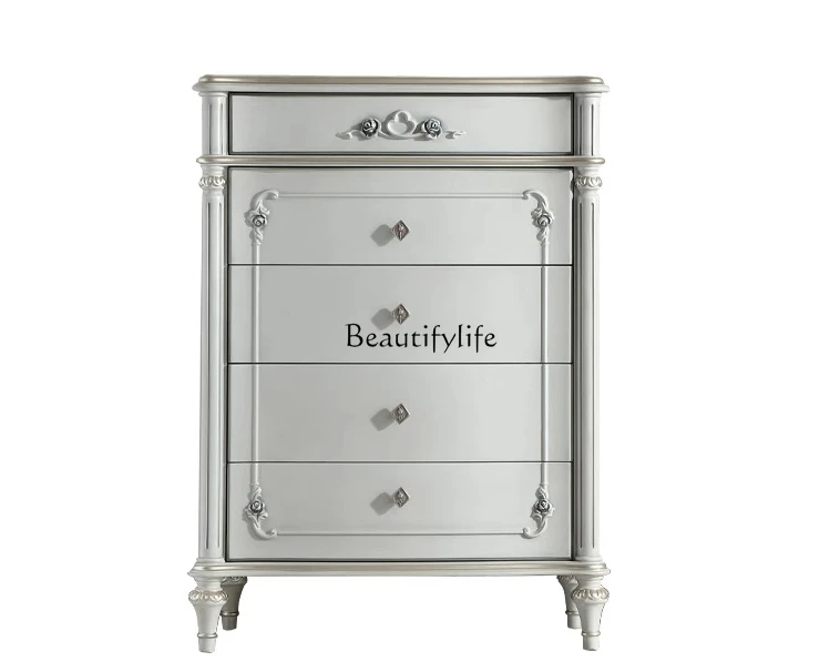 

French light luxury solid wood chest of drawers European bedroom vertical cabinet carved drawer decorative locker