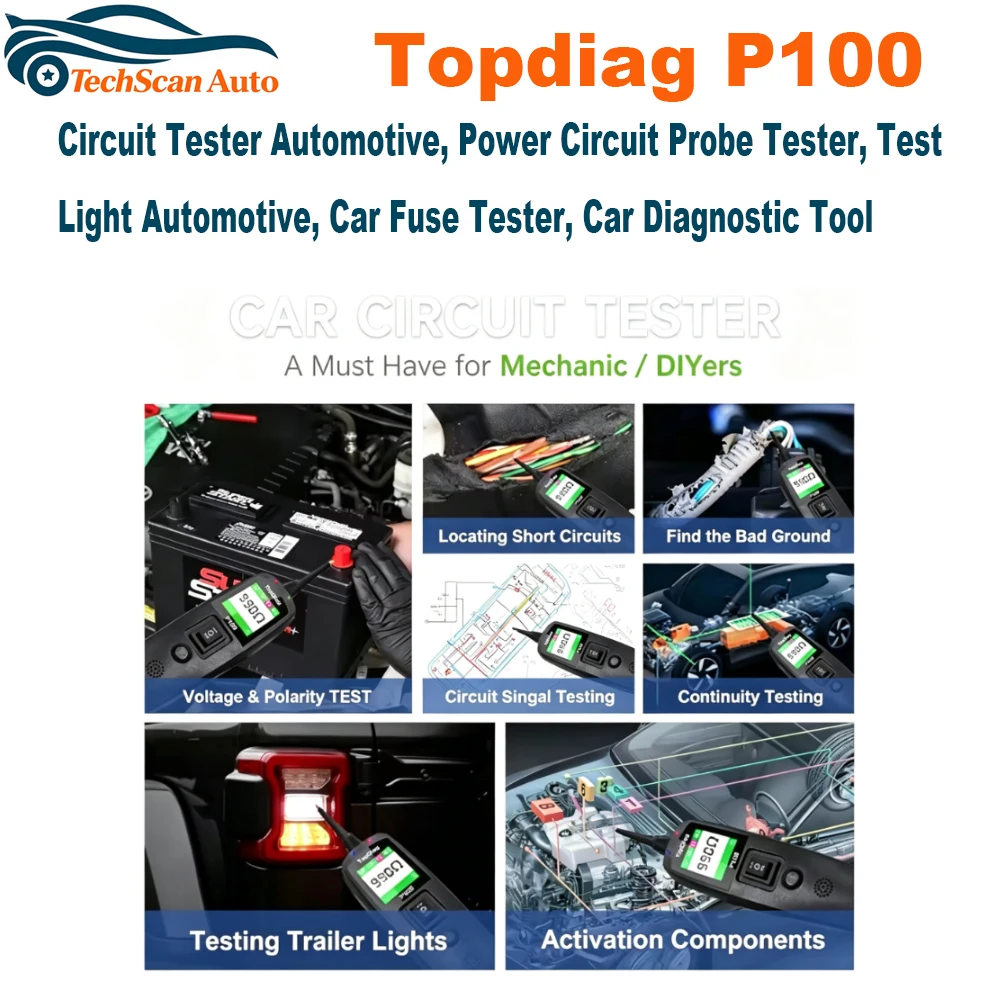 Topdiag P100 Circuit Tester Automotive, Power Circuit Probe Tester, Test Light Automotive, Car Fuse Tester, Car Diagnostic Tool