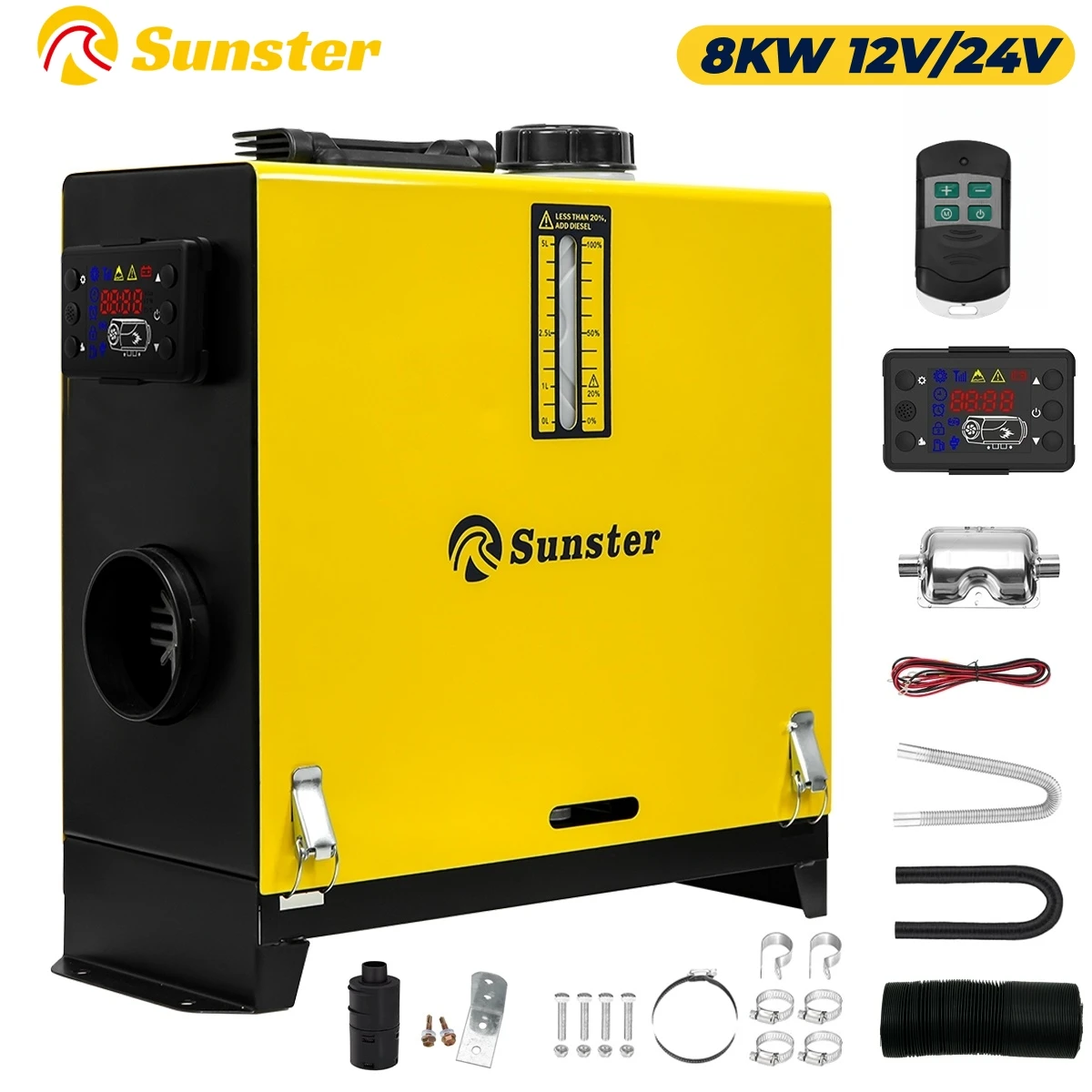 Riscaldatore Diesel Universale 8KW 12V 24V con Interruttore LCD, Bassa Rumorosità, per Auto, Camper, Roulotte e Tende