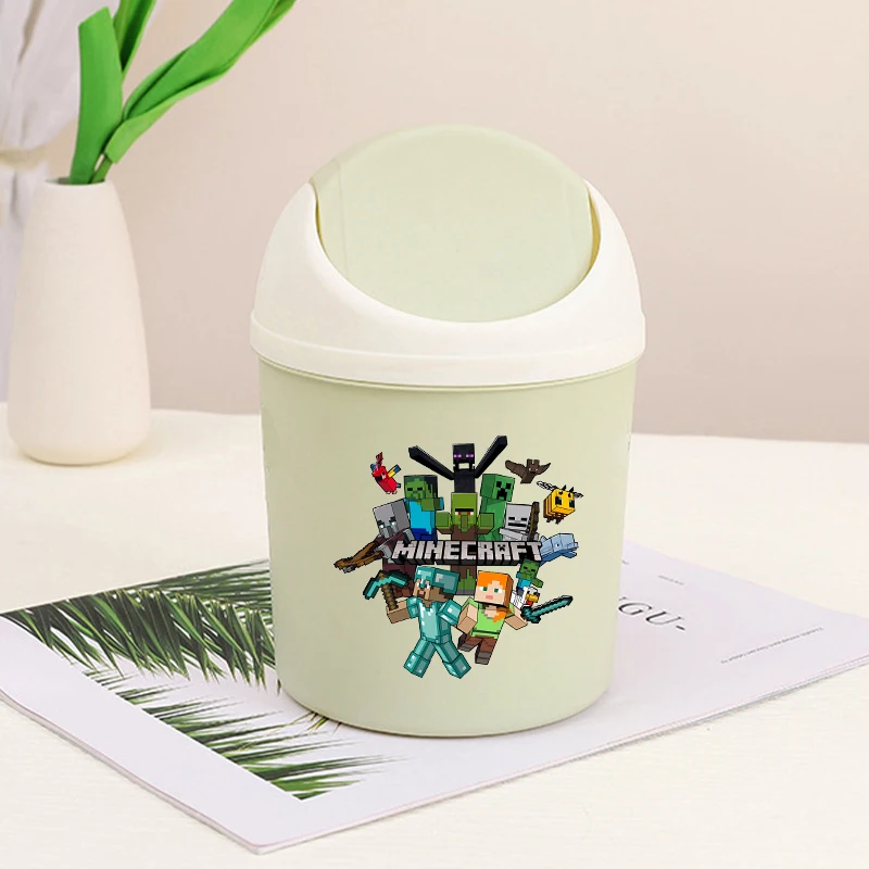 

2025 New Game Theme Boys Mini Desktop Bin Minecrafted Characters Small Trash Can Bedroom Trash Can Garbage Can Clean Home Desk