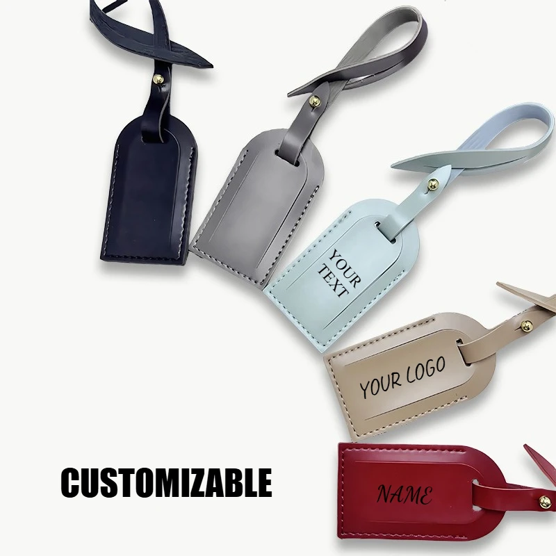 

Personalized PU Leather Luggage Tag Privacy Protection Travel Bag Labels Engraving LOGO Text Custom Suitcase Tags Company Gifts