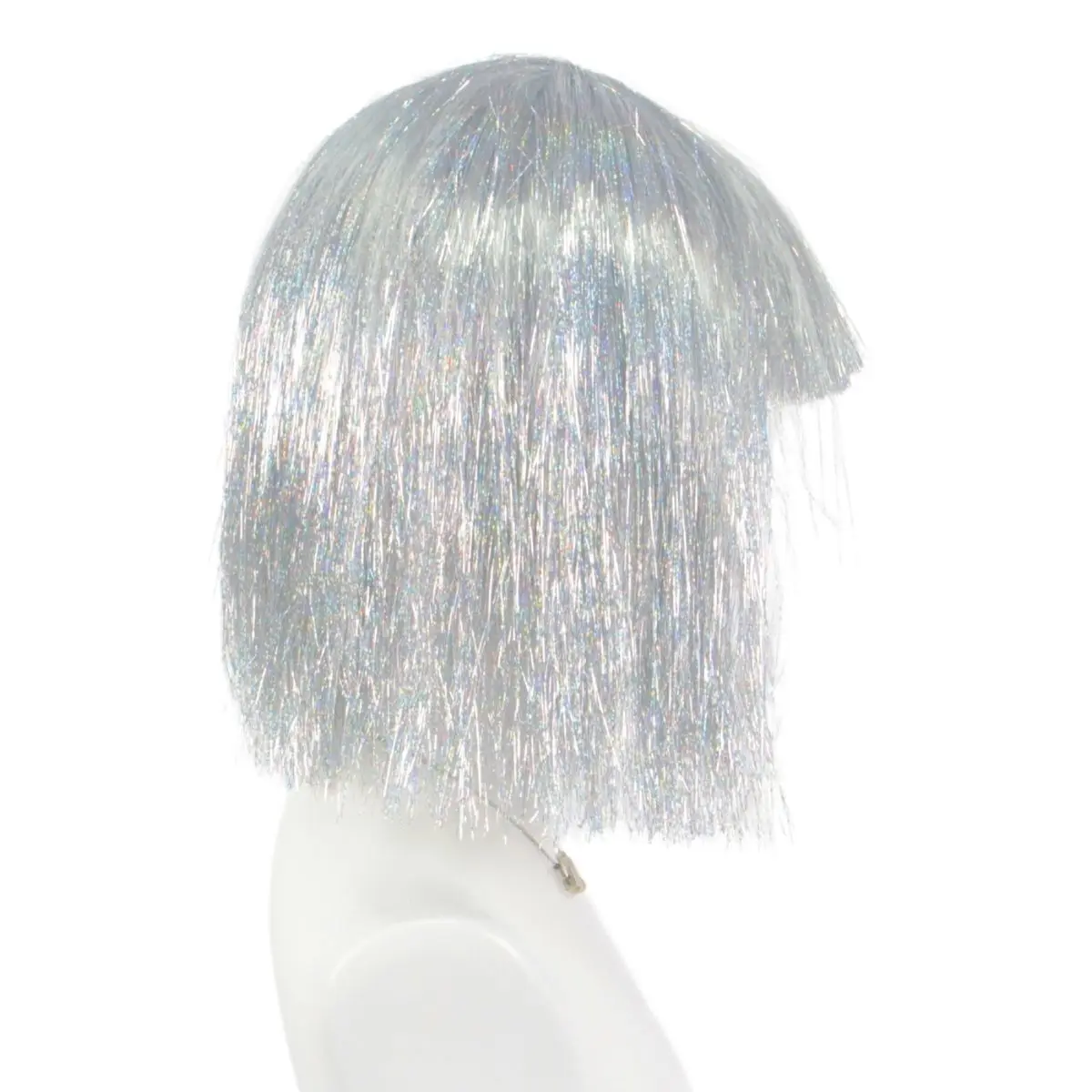 Anxin Brand Synthetic Fiber Wig, Shoulder-Length Bob with Shiny Silver/Shiny Gold Highlights, with Full Bangs, Hair Strands Adorned with Iridescent Glitter Elements, Shiny and Eye-Catching, Suitable for Parties, Stage Performances, Cosplay Styling, Ideal for Fashion Enthusiasts Who Seek a Unique and Dazzling Style, Easily Create a Stunning and Eye-Catching Look
