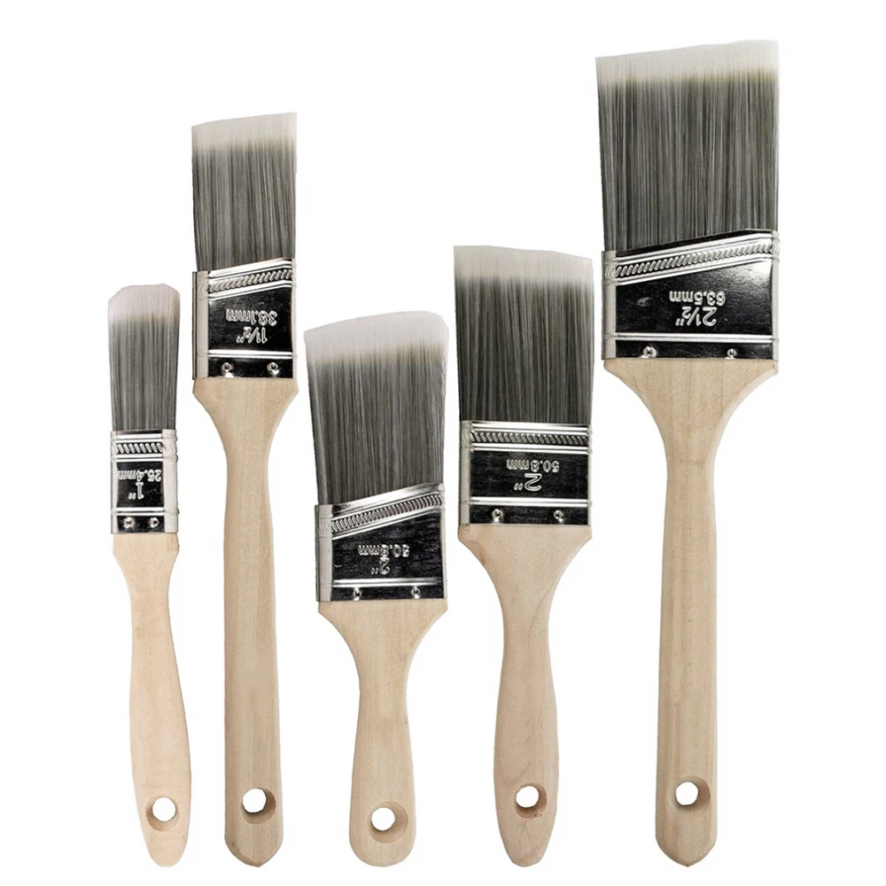 

5pcs Professional Wood Paint Brush Set PET Wooden Painting Flat Angled Brush DIY Decorative Tool For Wall Furniture Painting