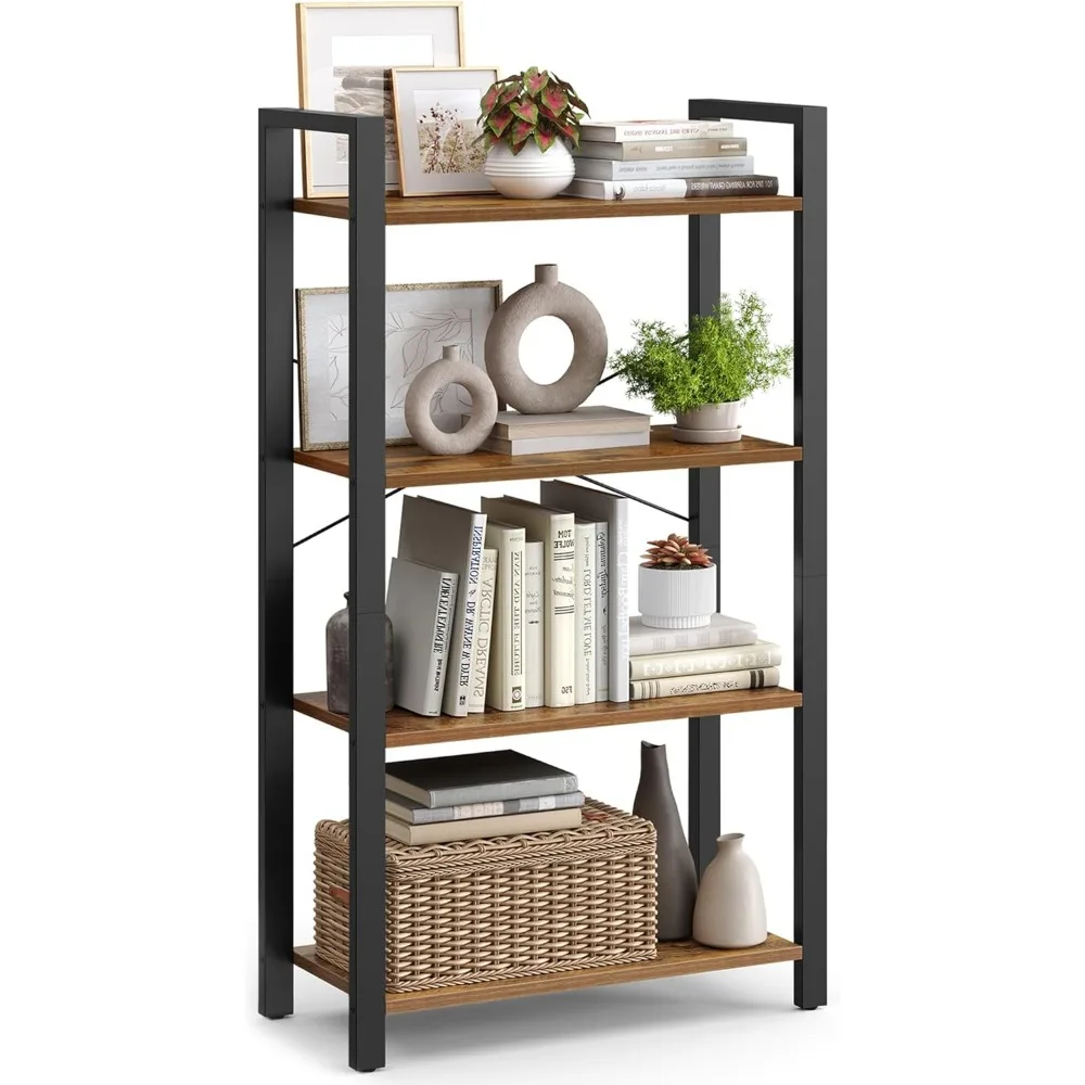 

4-Tier Bookshelf, Bookcase with Steel Frame, Book Shelf for Living Room, Home Office, Study, 11.8 x 26 x 47 Inches, Industrial