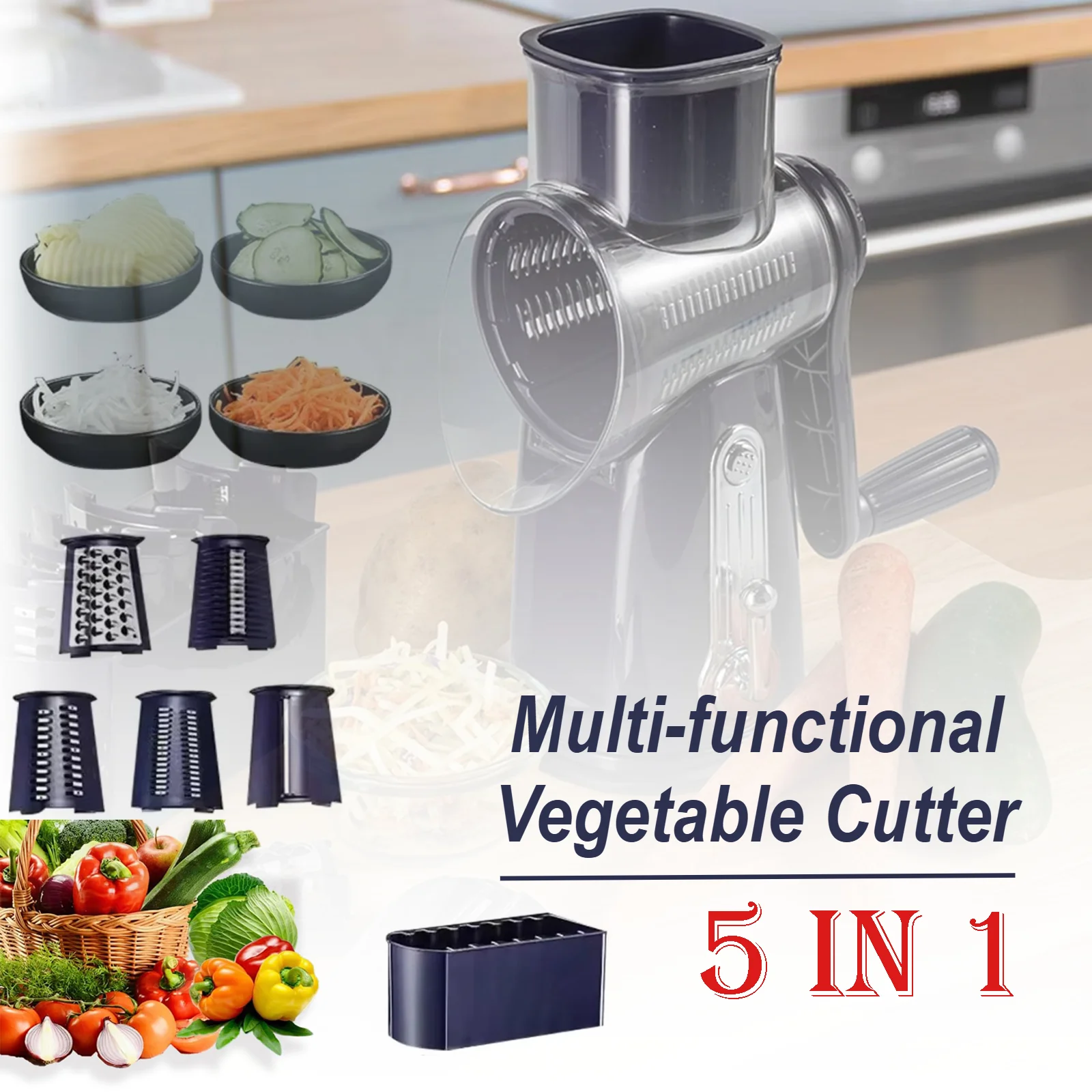 

5-in-1 Vegetable Slicer Cutter Hand Crank Multifunction Rotary Cheese Grater Kitchen Veggie Chopper Food Shredder Meat Grinder