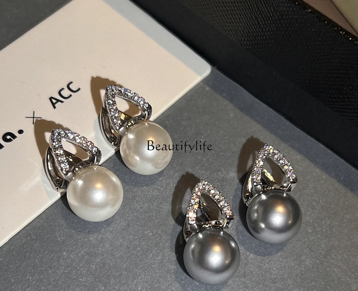 Full Rhinestone Zircon Earrings for Women, High-Grade, Gray, Temperament, Autumn and Winter