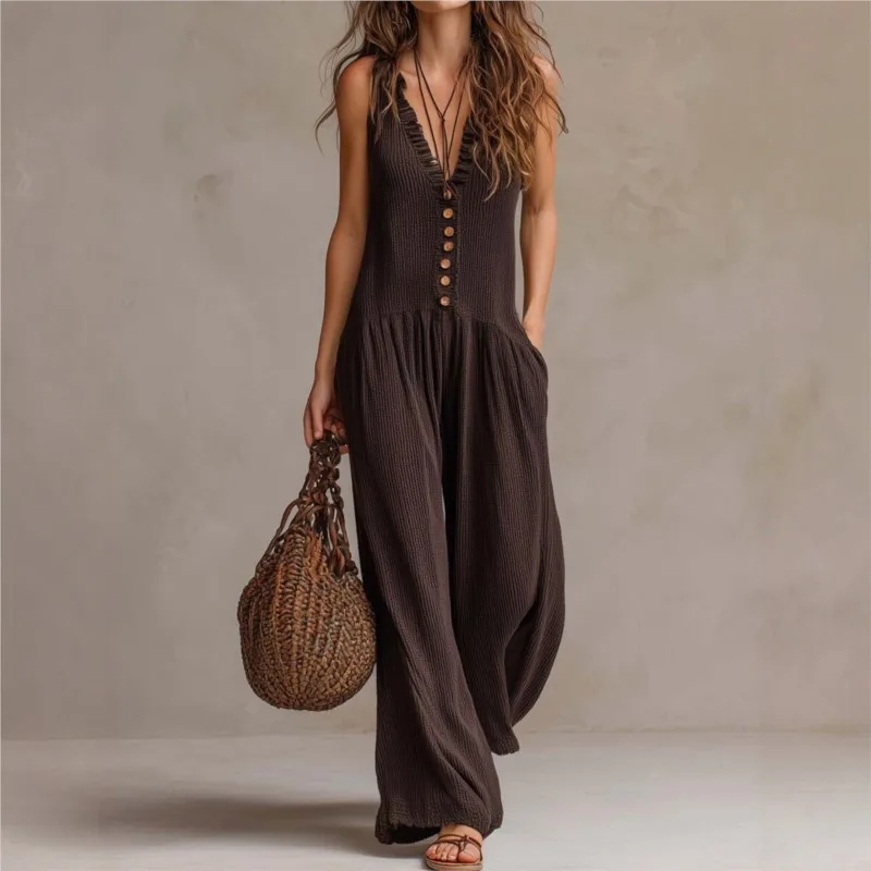 

Casual Loose Jumpsuits 2026 Summer Women Sleeveless Jumpsuit with Pockets Deep V-neck Streetwear Rompers Bodysuit Female Clothes
