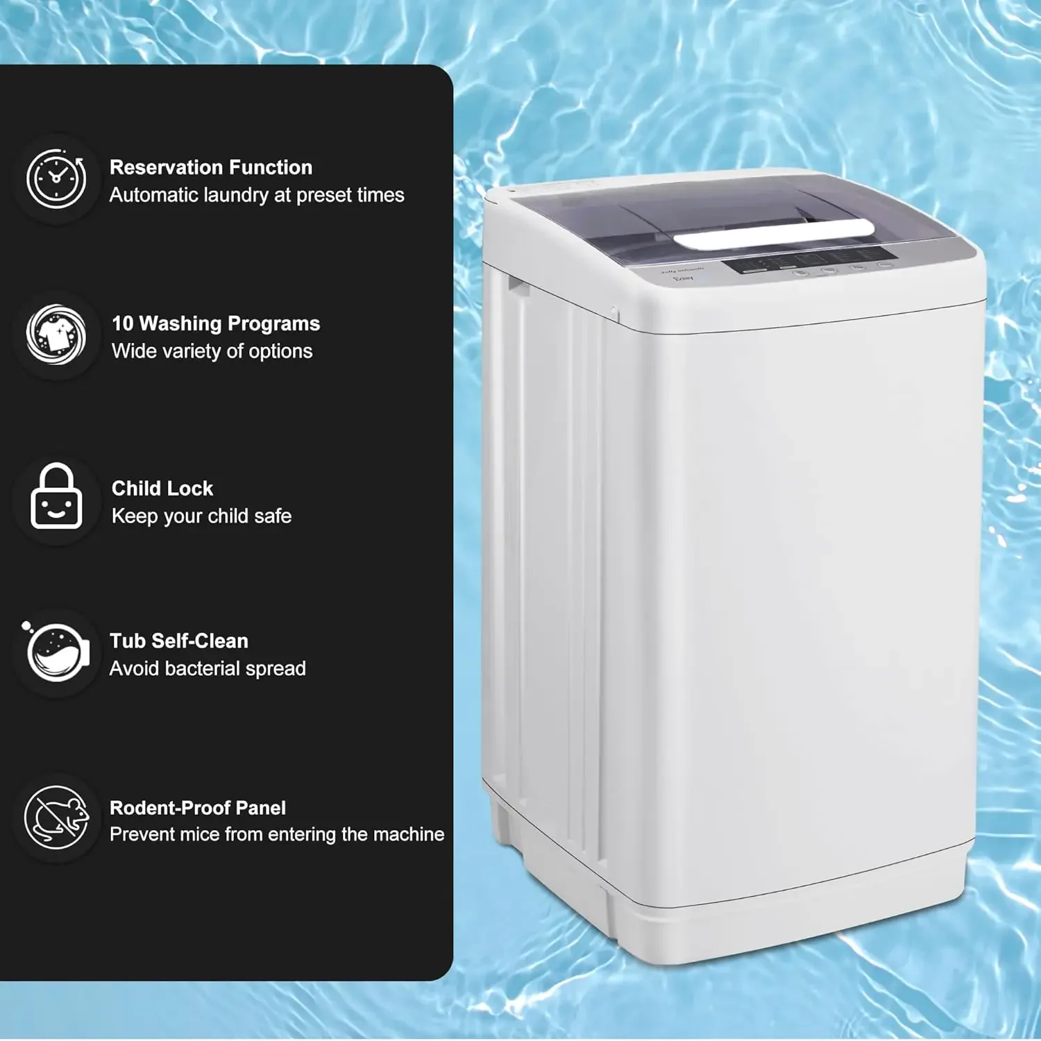 Washer Machine,Portable Washing Machine for Household Use,0.9 Cu.Ft.Laundry Washer Spin with 10 Wash Programs& LED Display& Buil