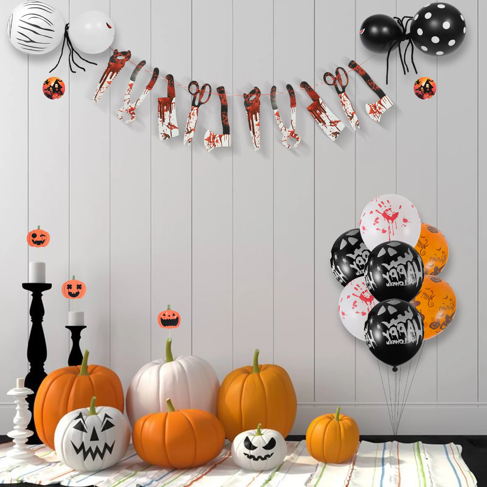 

4 Sets Halloween Party Banners Ghost Festival Decor Hanging Buntings For Home Outdoor Paper Flags Horror Design String Party