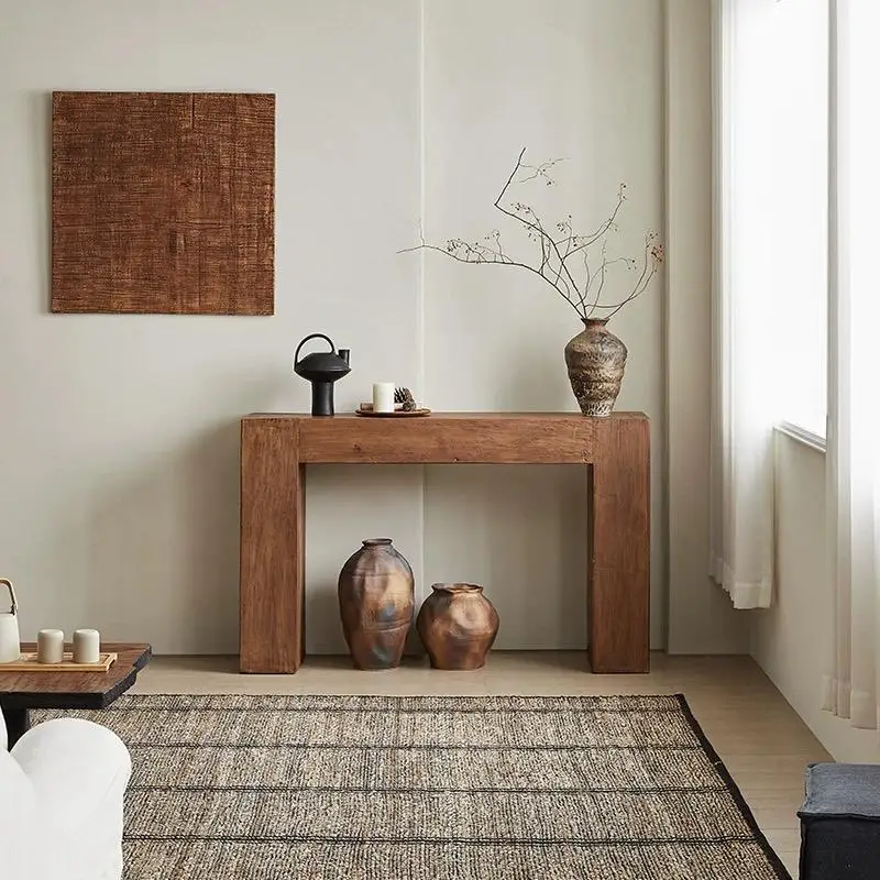 

Wabi Sanfeng Entrance Cabinet Medieval Retro Solid Wood Side Cabinet Case Desk Bed and Breakfast Wall Storage