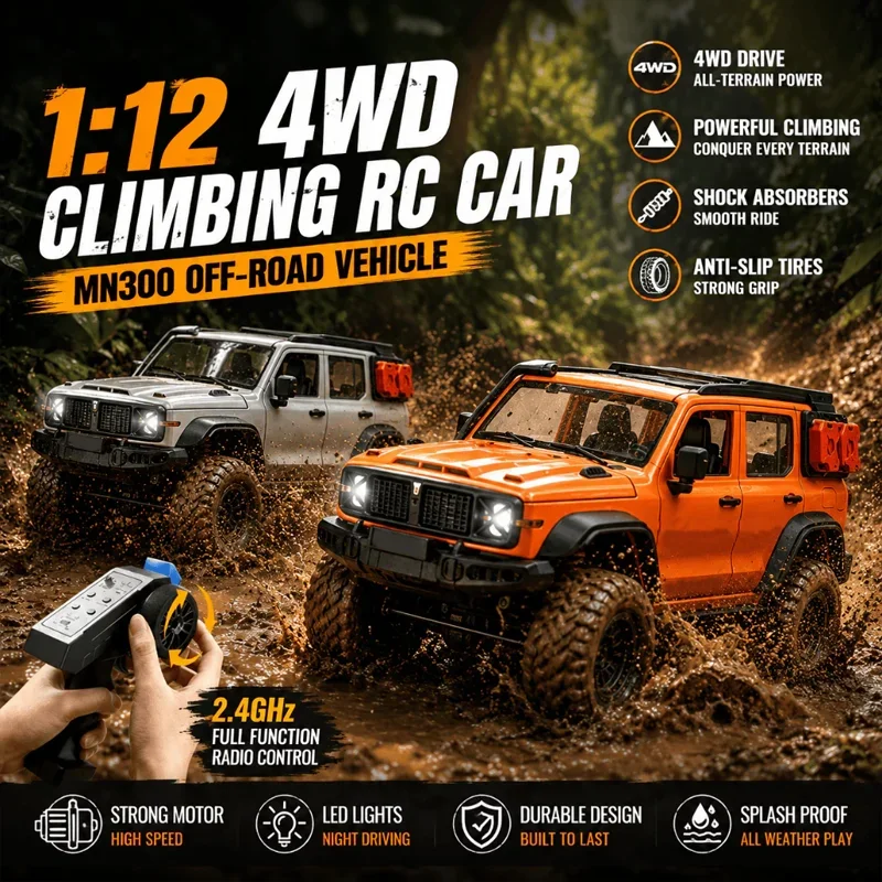 1:12 Scale New MN300 4WD RC Climbing Car 2.4G Remote Control Off Road Vehicle Crawler Truck With LED Light Hobby Model Toys Gift