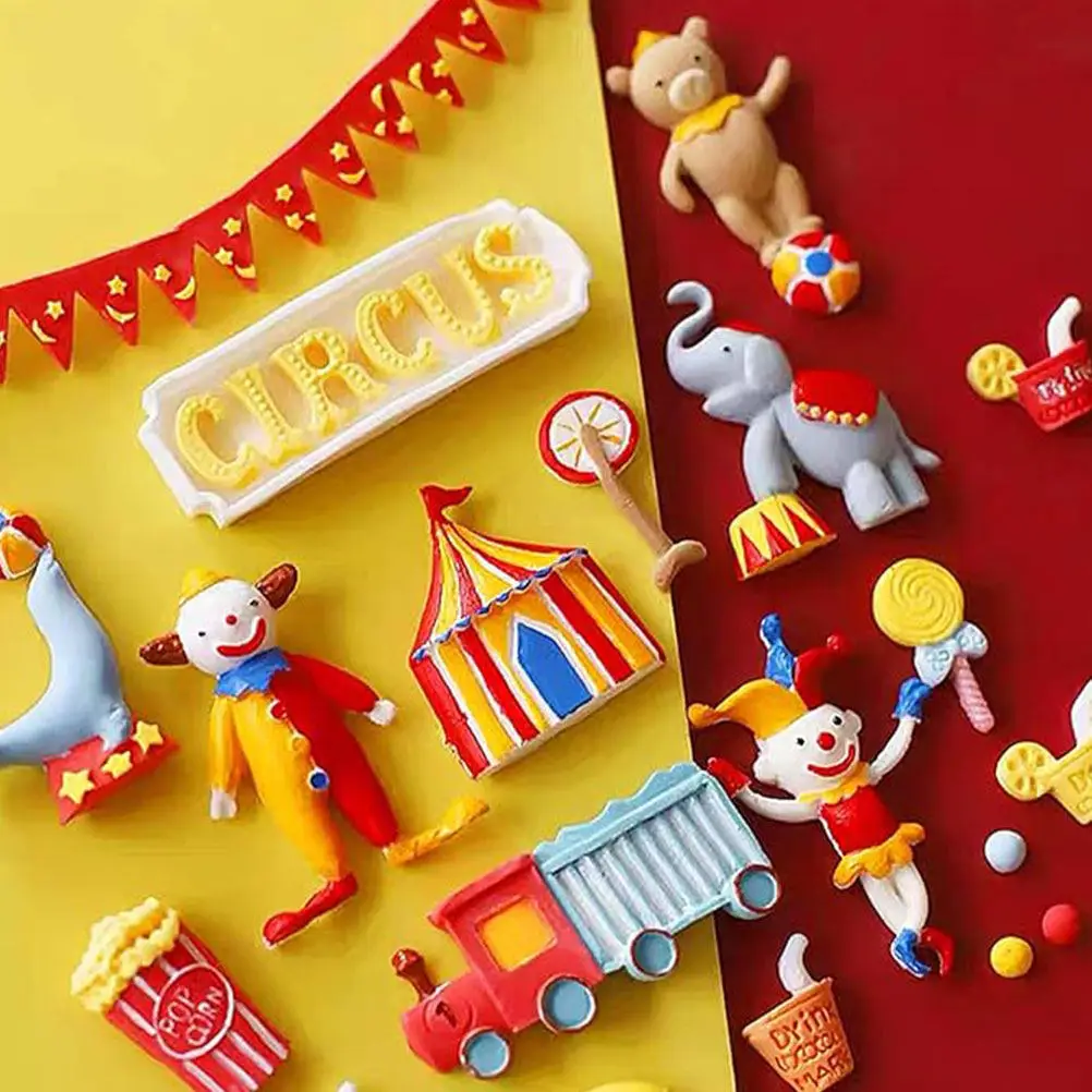 

2Pcs Circus Fondant Mold Silicone Cake Decorating Tool Elephant Bear Clown Shapes for Birthday Wedding Celebration