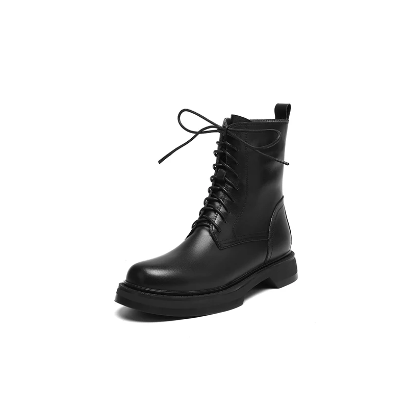 

Новинка 2025, большие размеры 34–43, новые ботинки из натуральной кожи, женские ботинки на молнии со шнуровкой на среднем каблуке, осенне-зимние зимние ботинки, шерстяные ботильоны