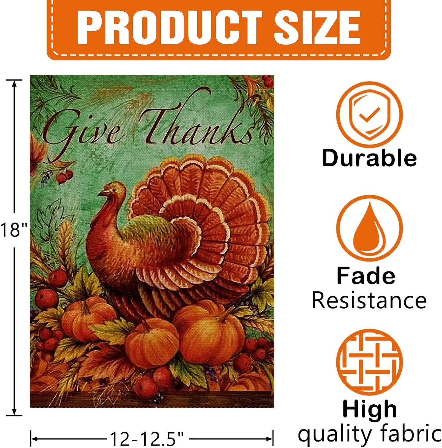 Dyrenson Home Decorative Give Thanks Thanksgiving Turkey Garden Flag Double
