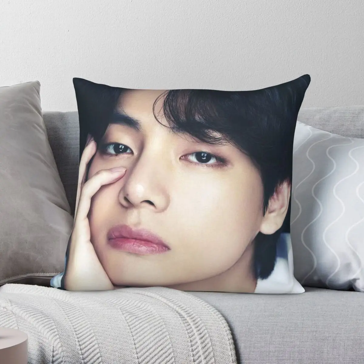 7 FATES V TAEHYUNG Square Pillowcase Polyester Linen Velvet Creative Zip Decor Sofa Seater Cushion Cover