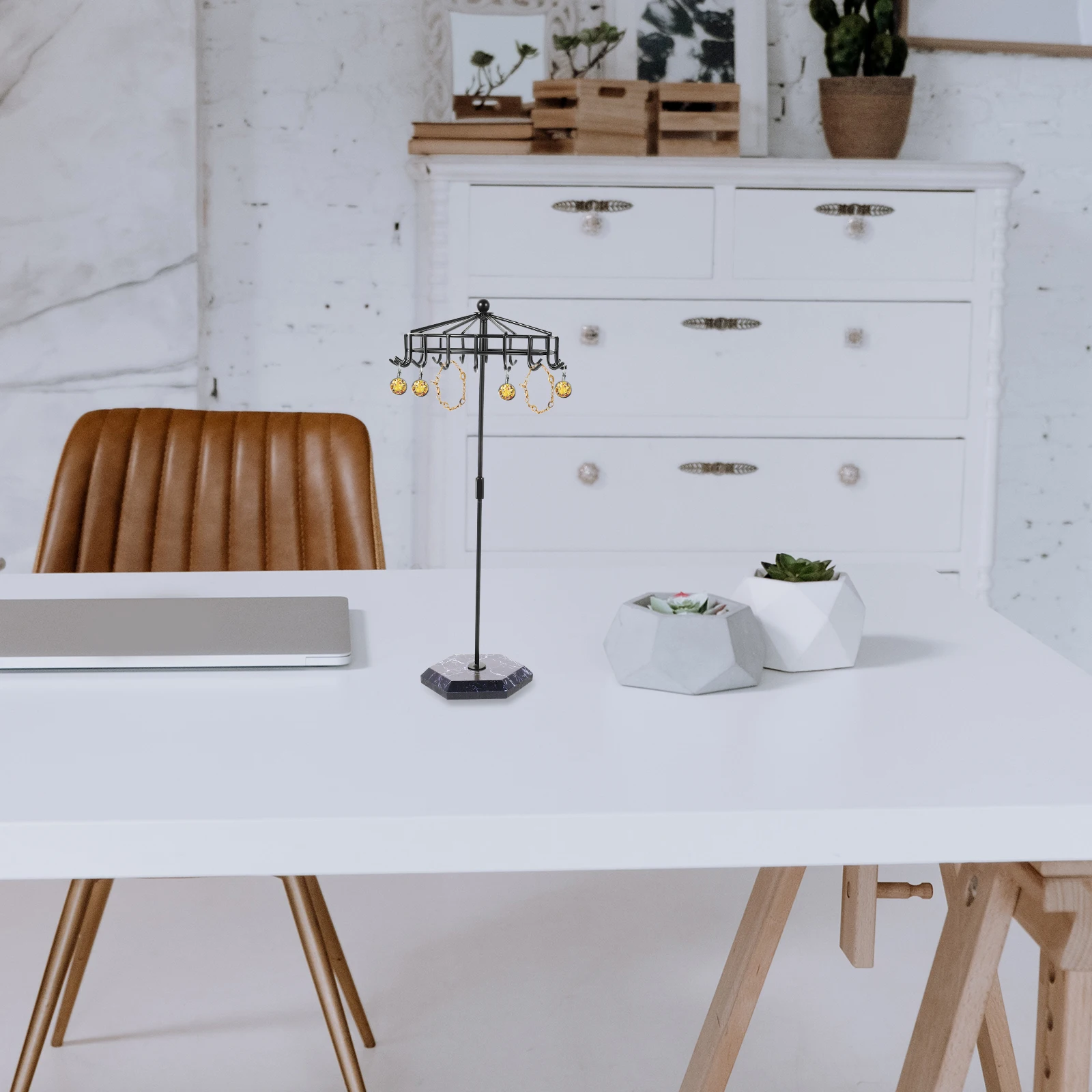 

Jewelry Organizer Hanging Umbrella Shaped Necklace Display Stand Tabletop Storage Rack Rust Resistant Rotating Base Jewelry