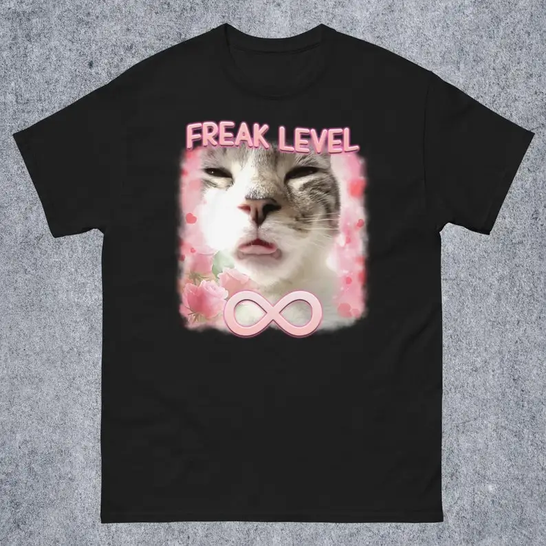 Freak Level Infinite Funny Cat Meme Tee Shirt Gift for Woman and Man, Silly Cats T-shirt, Freaky ahh Shirts