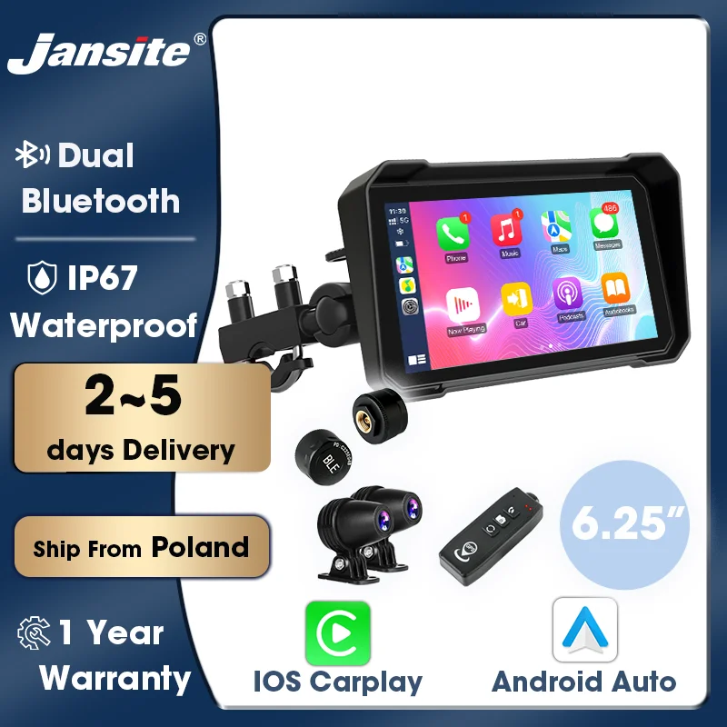 POUR Loncin (VOGE) 500DS 2019-2026 Écran Carplay Moto Jansite 6,25 pouces, écran Carplay portable amovible sans fil, Android Auto, DVR intégré, TPMS,