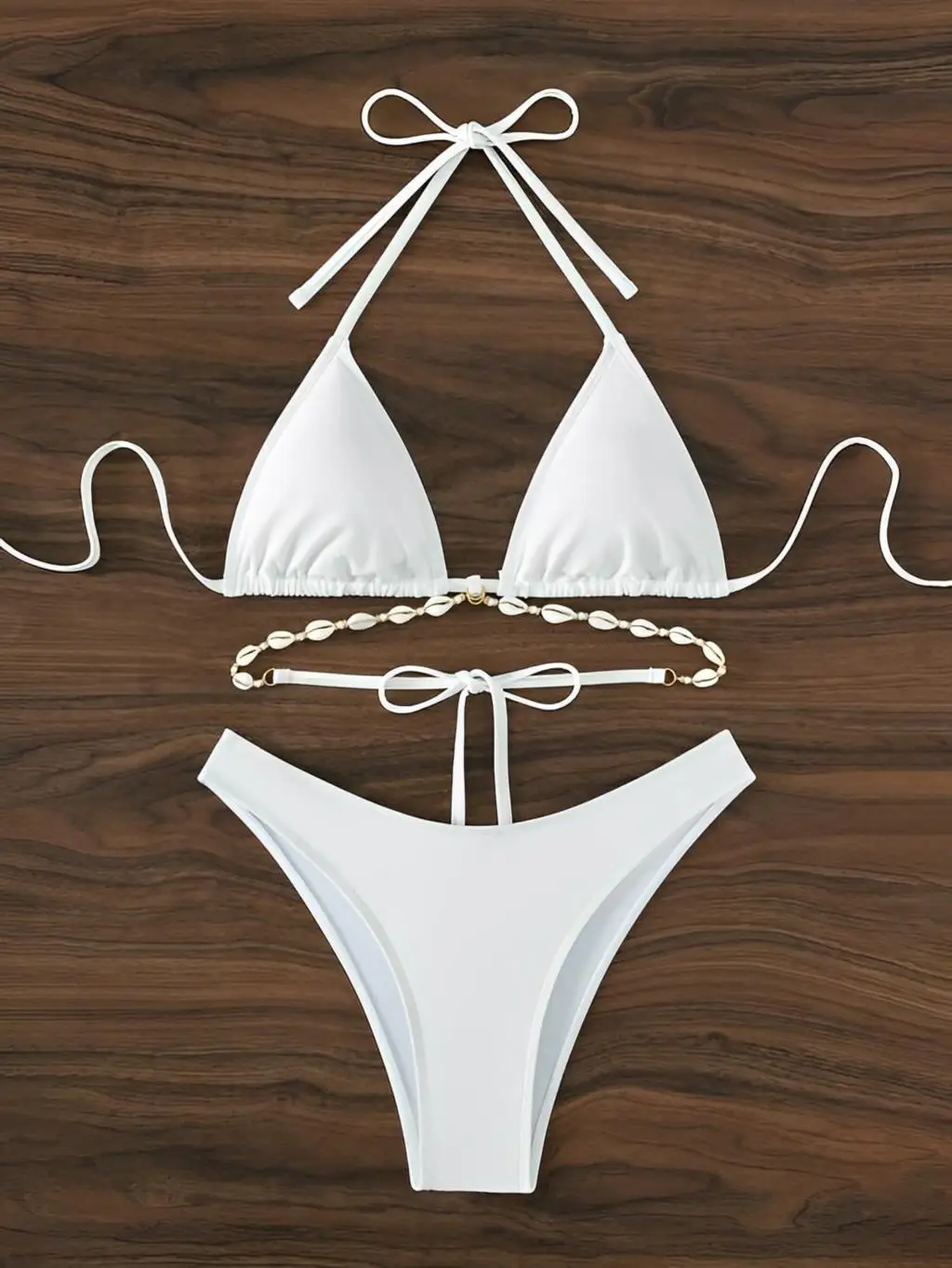 Triangle Bikini Set Decorated With Seashell Swimsuit Women Swimwear Female Sexy Bathers Bathing Swimming Swim Suit Beachwear