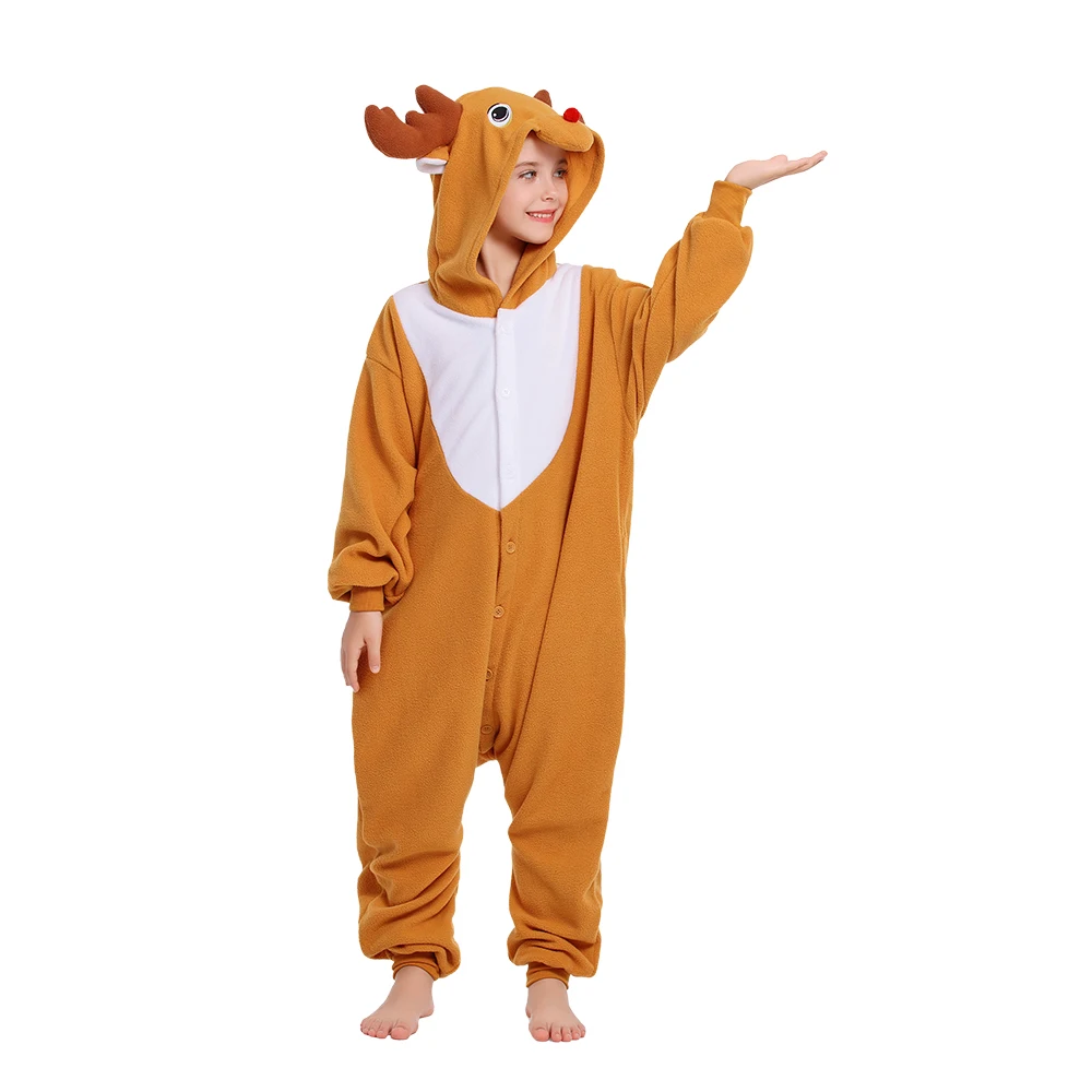 

CANASOUR Reindeer Costumes Kids Unisex One-piece Cute Hooded Pyjamas Halloween Christmas Cosplay Soft Winter Onesie Pajamas