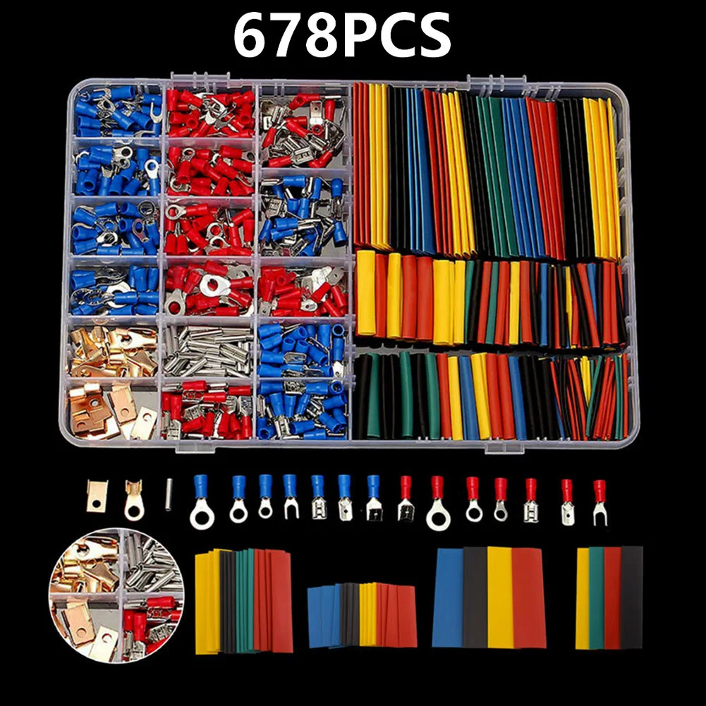 678PCS Electrical Terminals Connectors Car Wire Assorted Insulated Crimp Box Kit Wiring Connection Terminal