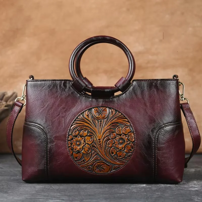 2024 New High Quality Leather Women Handbag Retro Handmade Embossed Shoulder Bag For Women Large Capacity Female Messenger Bags