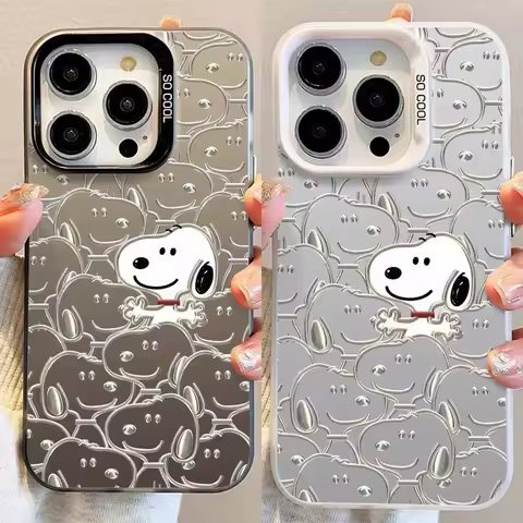 Cute Silver Snoopy Phone Case for Samsung Galaxy S25 S24 Ultra S23 S22 Plus S20 S24 FE A55 A54 A35 A34 A53 A16 A14 A15 A24 A05